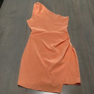 Melon Orange One Shoulder Stretchy Mini Dress - Medium